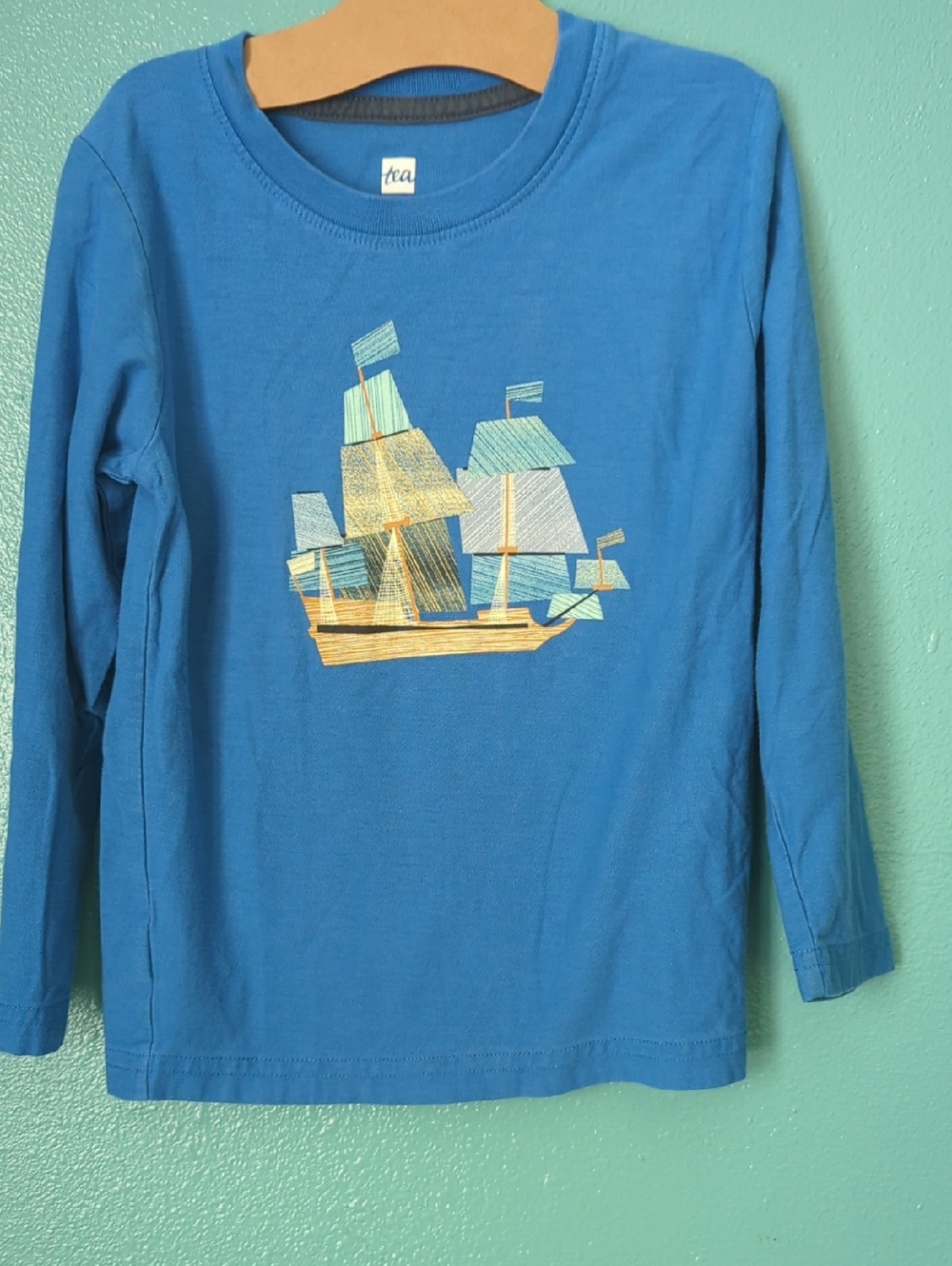 Tea Collection Blue Long-Sleeve Tee with Ship Graphic